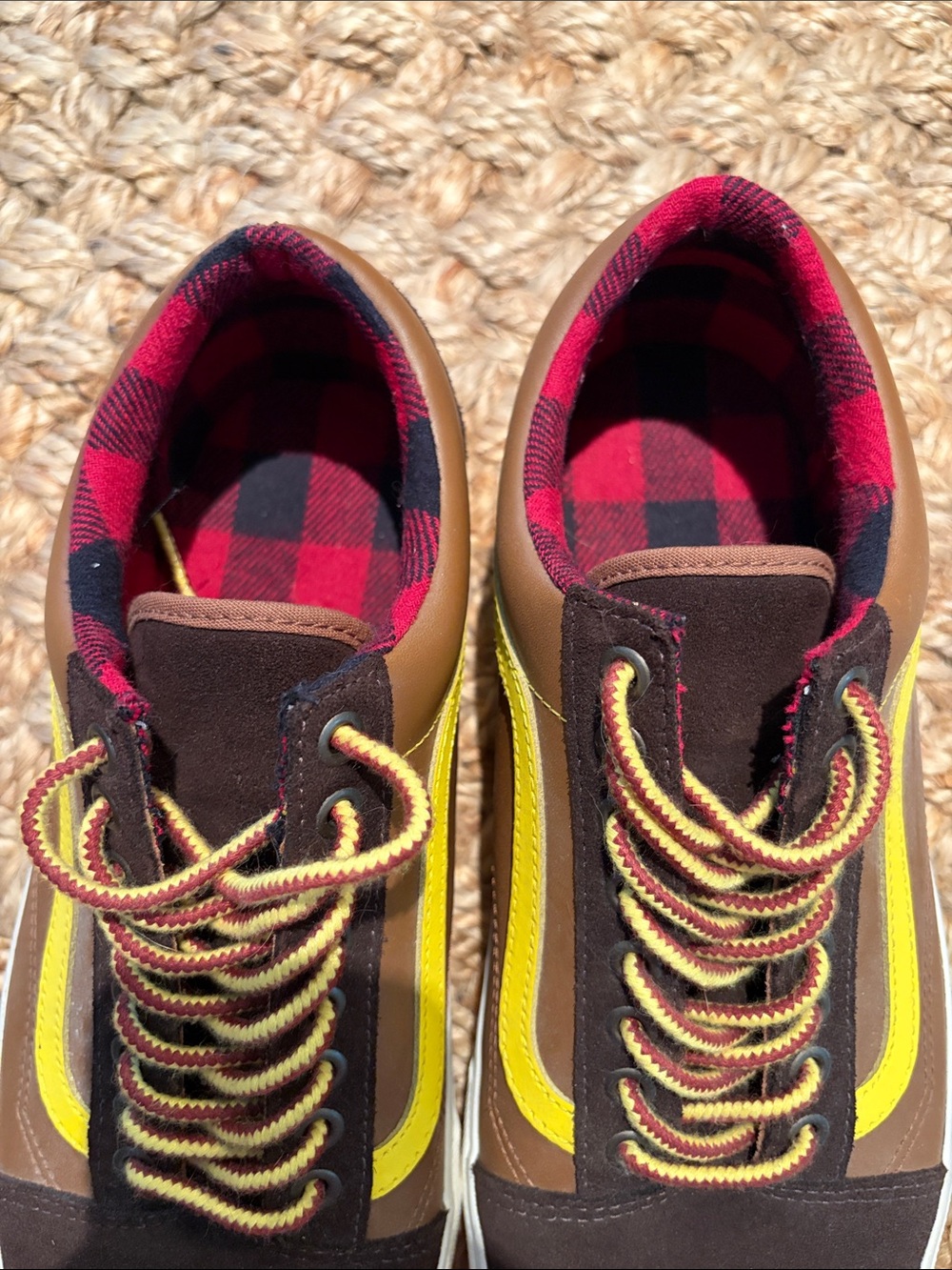Vans Old Skool Brown Yellow Plaid Lined Sneakers - Picture 9 of 9
